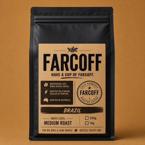 FARCOFF Brazil single origin coffee bag, front view