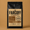 FARCOFF Colombia — matte black bag, finalised label (v3)