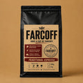 FARCOFF Traditional Espresso — matte black bag, finalised label (v3)