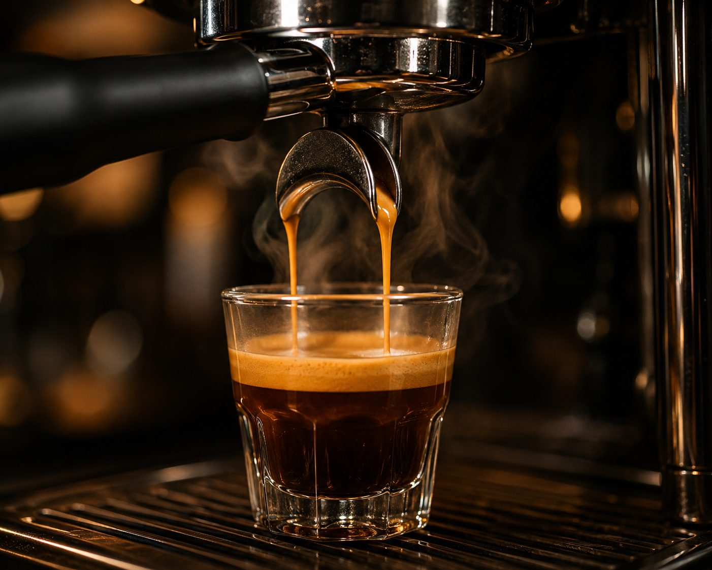 Espresso extracting into a glass — FARCOFF coffee