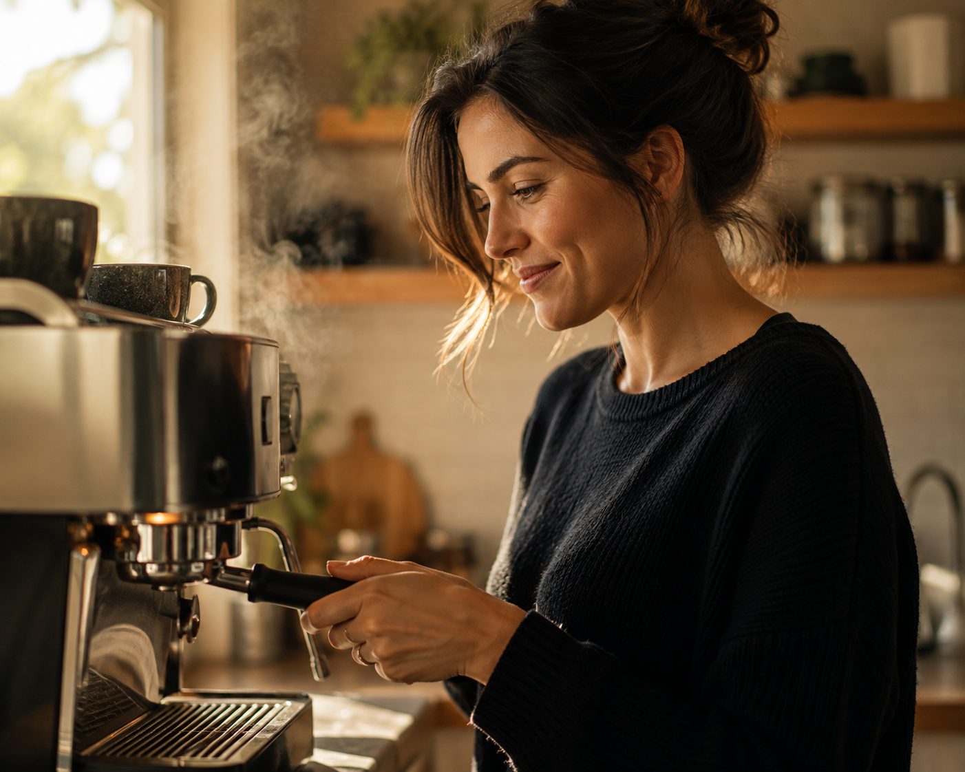 Making coffee at home on an espresso machine