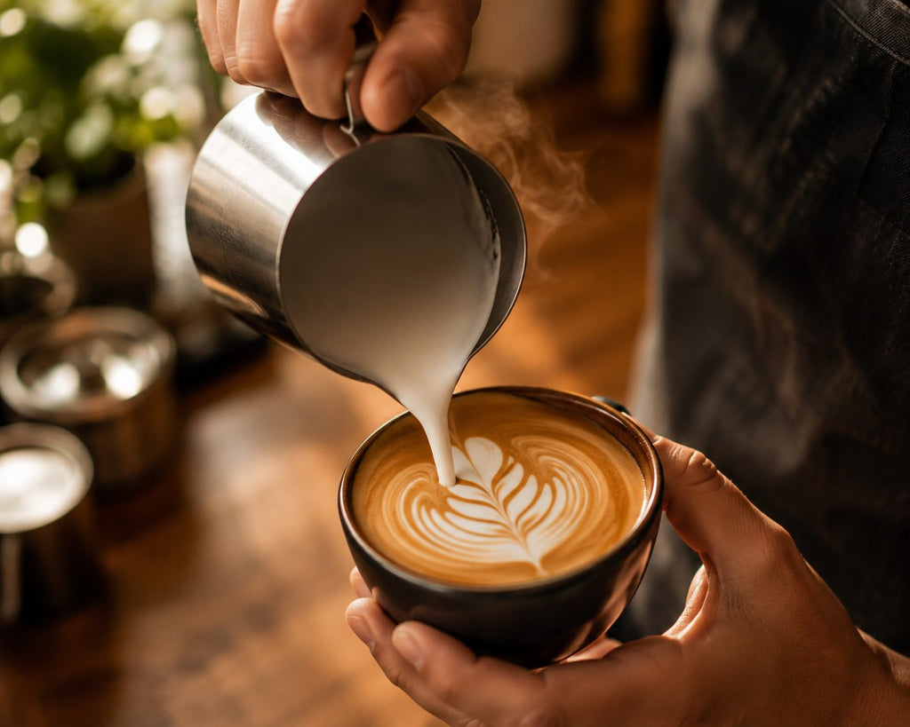 Pouring latte art with FARCOFF coffee