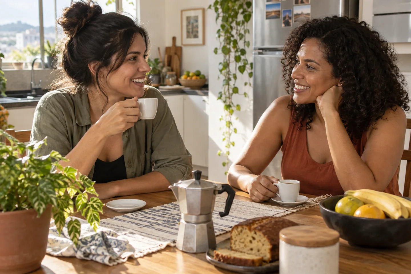 Illustrative coffee culture scene connected to an origin of Brazil