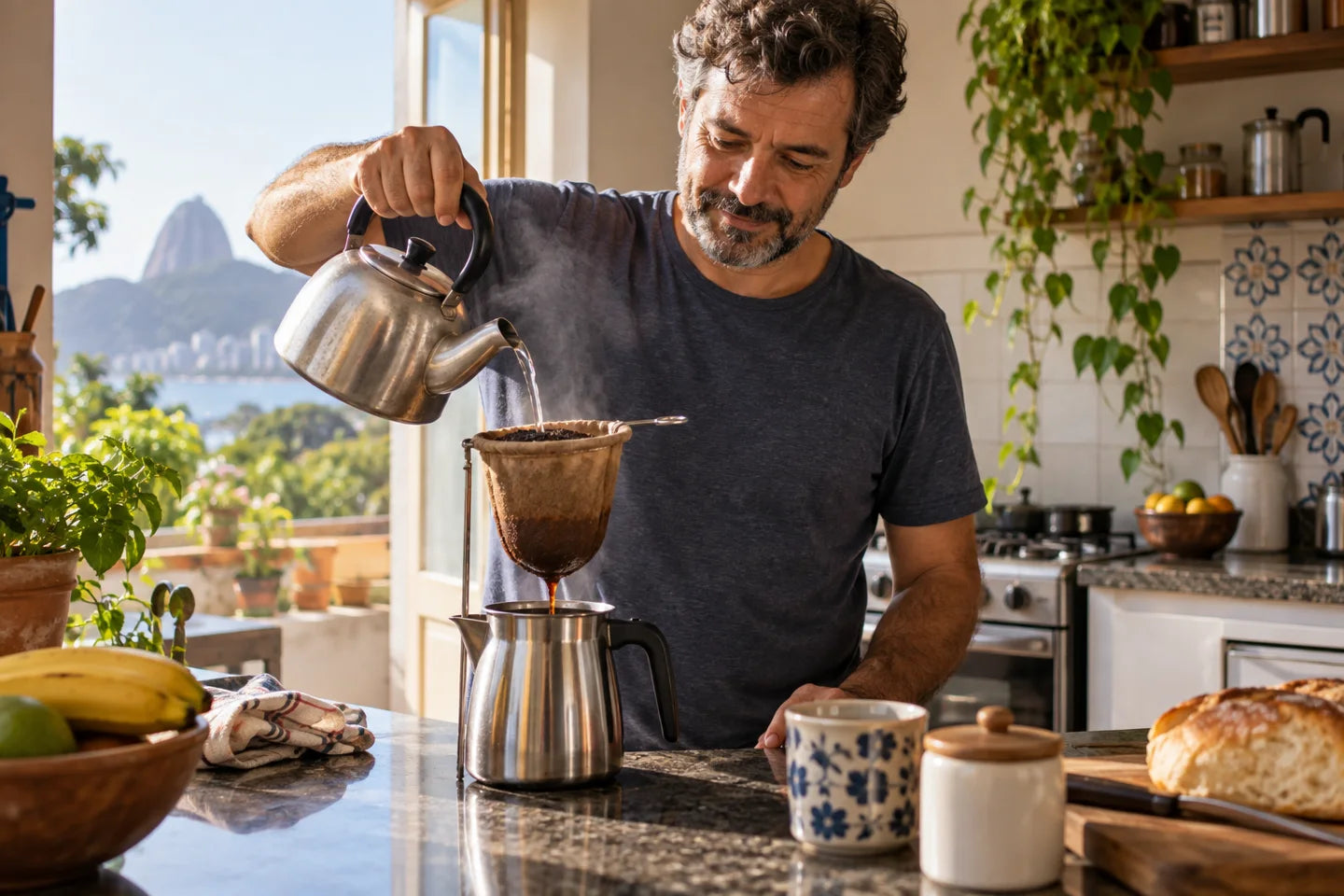 Illustrative coffee culture scene connected to an origin of Traditional Espresso