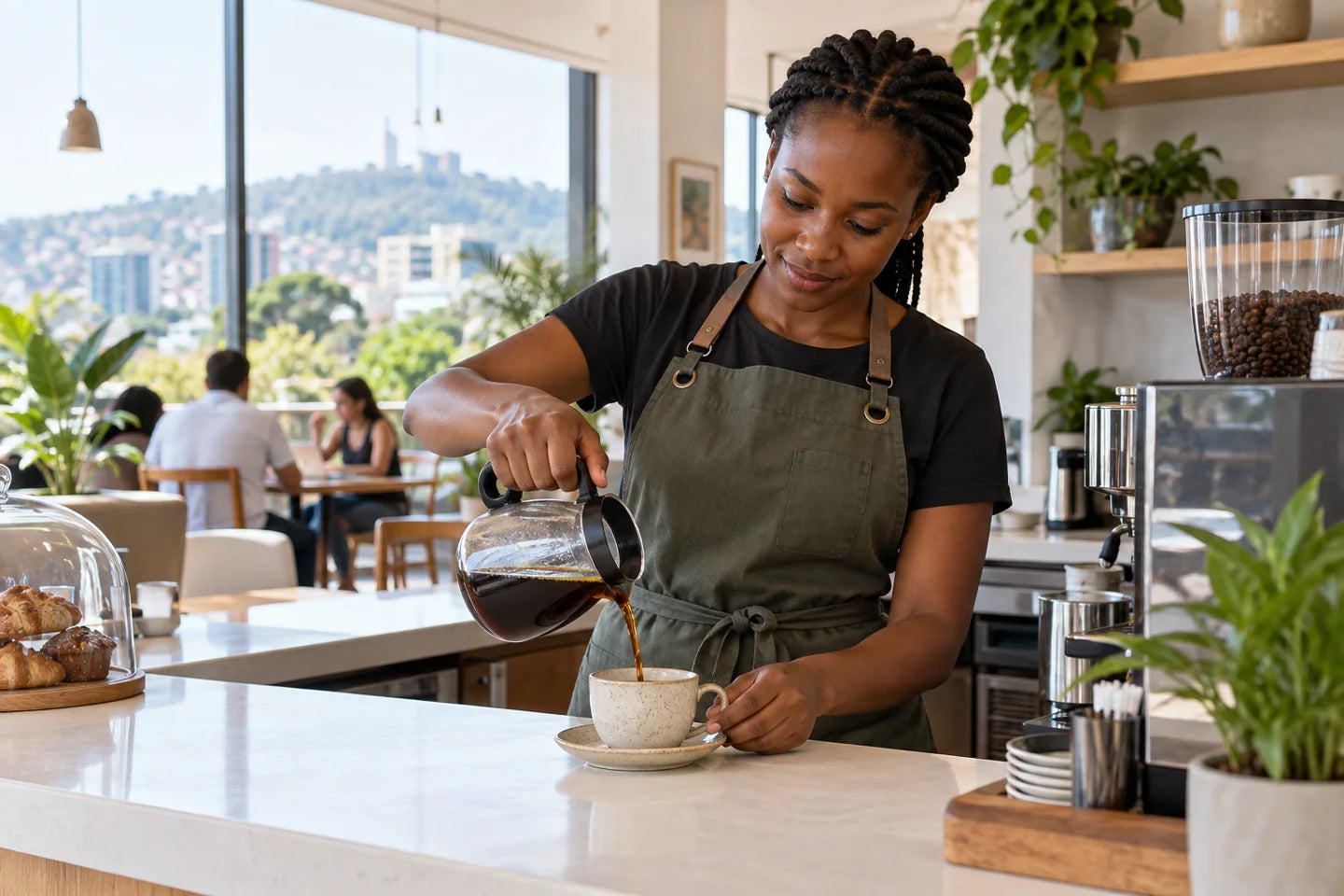Illustrative coffee culture scene connected to an origin of Sweet & Complex
