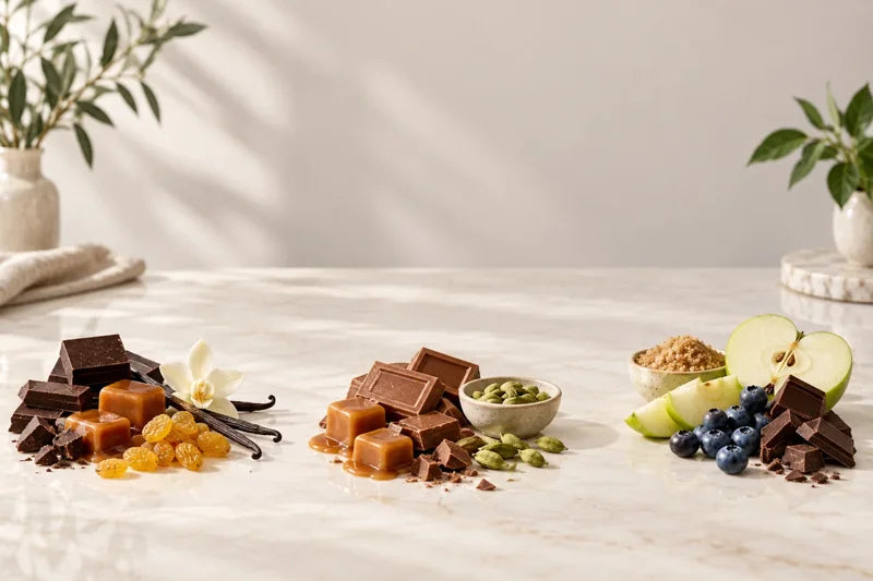 Chocolate, caramel, apple and blueberry flavour ingredients